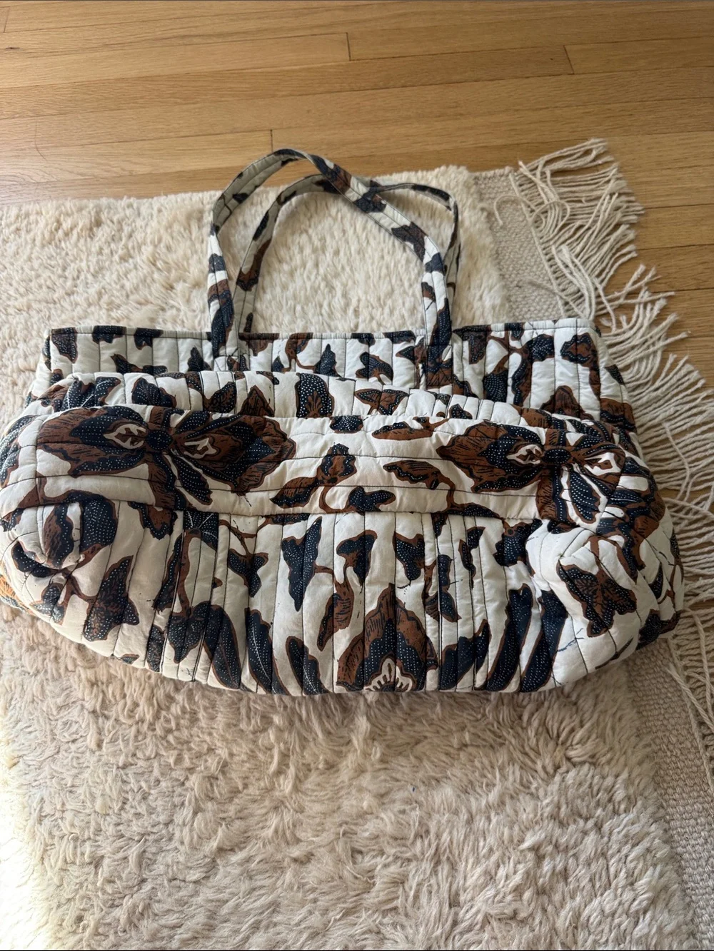 Ulla Johnson Quilted Floral Tote in Cream, Black & Brown